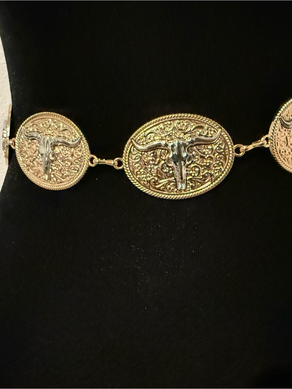 Western Longhorn Medallion Belt - Gold and Silver Tone